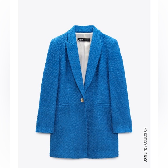 ZARA LONG STRUCTURED BLAZER BLUISH - Picture 6 of 9